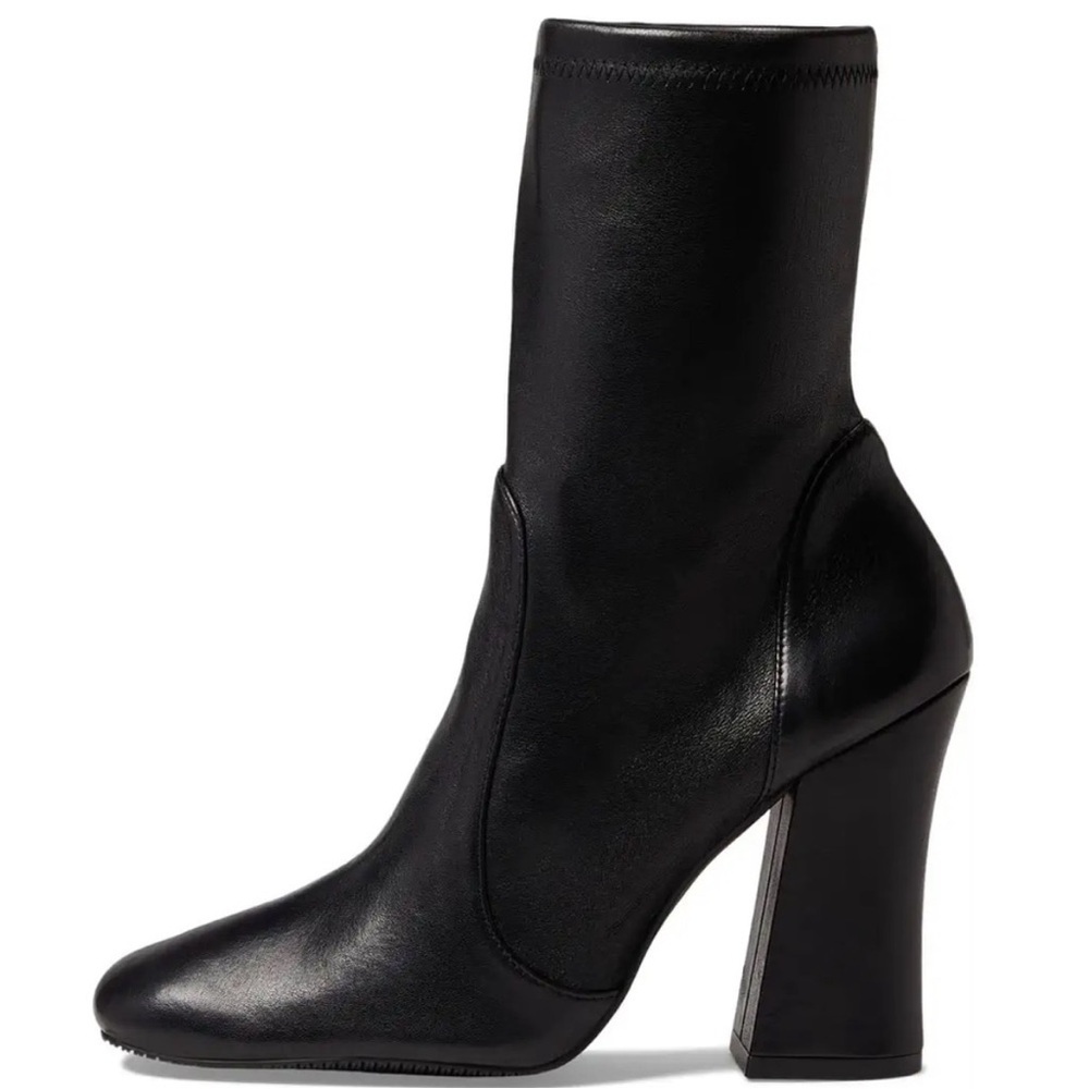 Stuart Weitzman Curveblock 100 Sculptured Heel Black Leather Bootie Sz 10.5 New